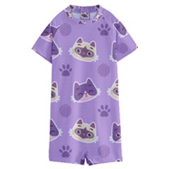 Cute Colorful Cat Kitten With Paw Yarn Ball Seamless Pattern Kids  Boyleg Half Suit Swimwear