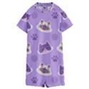 Cute Colorful Cat Kitten With Paw Yarn Ball Seamless Pattern Kids  Boyleg Half Suit Swimwear View1