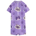 Cute Colorful Cat Kitten With Paw Yarn Ball Seamless Pattern Kids  Boyleg Half Suit Swimwear View2