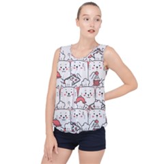 Cute Cat Chef Cooking Seamless Pattern Cartoon Bubble Hem Chiffon Tank Top