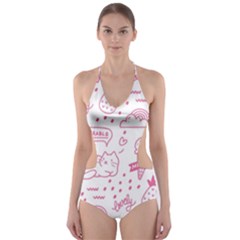 Cute Girly Seamless Pattern Cut-out One Piece Swimsuit