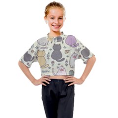 Funny Cartoon Cats Seamless Pattern  Kids Mock Neck Tee
