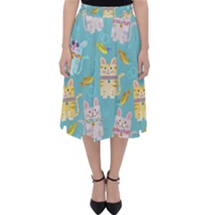 Vector Seamless Pattern With Colorful Cats Fish Classic Midi Skirt