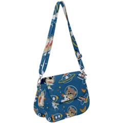 Seamless Pattern Funny Astronaut Outer Space Transportation Saddle Handbag by Vaneshart