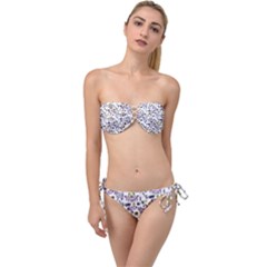 Hand Drawn Cute Cat Pattern Twist Bandeau Bikini Set