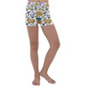 Hand Drawn Kitten Pattern With Elements Kids  Lightweight Velour Yoga Shorts View1