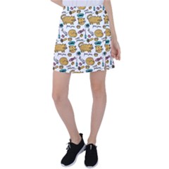 Hand Drawn Kitten Pattern With Elements Tennis Skirt