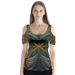 Fractal Art Abstract Pattern Butterfly Sleeve Cutout Tee 