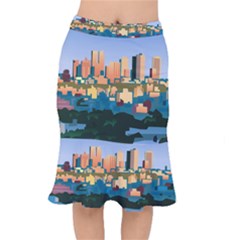 City Buildings Urban Dawn Short Mermaid Skirt