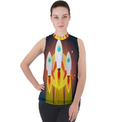 Rocket Take Off Missiles Cosmos Mock Neck Chiffon Sleeveless Top
