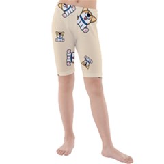 Cute Welsh Corgi Puppy Sitting Seamless Pattern Kids  Mid Length Swim Shorts