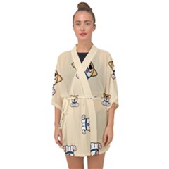 Cute Welsh Corgi Puppy Sitting Seamless Pattern Half Sleeve Chiffon Kimono