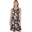Skull Crossbones Seamless Pattern Holiday Halloween Wallpaper Wrapping Packing Backdrop Knee Length Skater Dress With Pockets View1