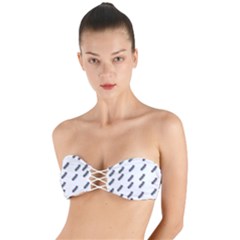 Japan Cherry Blossoms On White Twist Bandeau Bikini Top