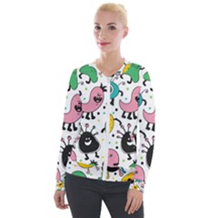 Funny Monster Pattern Velour Zip Up Jacket