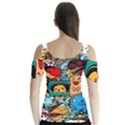 Abstract Grunge Urban Pattern With Monster Character Super Drawing Graffiti Style Butterfly Sleeve Cutout Tee  View2