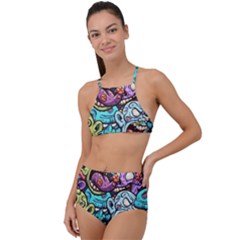Zombie Heads Pattern High Waist Tankini Set