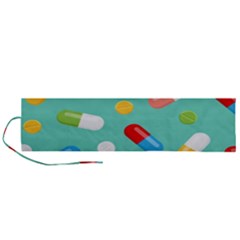 Pills Medicines Seamless Pattern Blue Background Roll Up Canvas Pencil Holder (l)