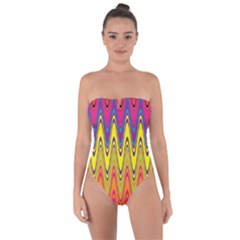 Retro Colorful Waves Background Tie Back One Piece Swimsuit