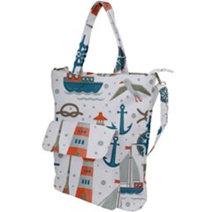 Nautical Elements Pattern Background Shoulder Tote Bag