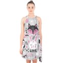 Big Set With Cute Cartoon Animals Bear Panda Bunny Penguin Cat Fox Halter Collar Waist Tie Chiffon Dress View1