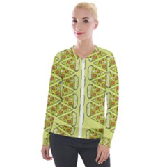 Pizza Fast Food Pattern Seamles Design Background Velour Zip Up Jacket