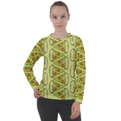Pizza Fast Food Pattern Seamles Design Background Women s Long Sleeve Raglan Tee