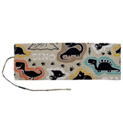 Seamless Pattern With Dinosaurs Silhouette Roll Up Canvas Pencil Holder (m) by Vaneshart