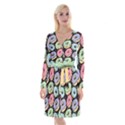 Colorful Donut Seamless Pattern On Black Vector Long Sleeve Velvet Front Wrap Dress View1