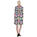 Colorful Donut Seamless Pattern On Black Vector Long Sleeve Velvet Front Wrap Dress View2