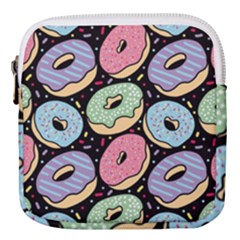 Colorful Donut Seamless Pattern On Black Vector Mini Square Pouch by Sobalvarro