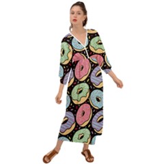 Colorful Donut Seamless Pattern On Black Vector Grecian Style  Maxi Dress