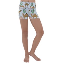 Camels Cactus Desert Pattern Kids  Lightweight Velour Yoga Shorts