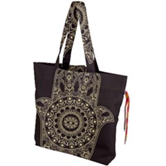 Hamsa Hand Drawn Symbol With Flower Decorative Pattern Drawstring Tote Bag by Wegoenart