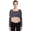 Trendy African Maya Seamless Pattern With Doodle Hand Drawn Ancient Objects Velvet Long Sleeve Crop Top View1