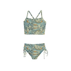 Light Colors Ethnic Decorative Pattern Batik Girls  Tankini Swimsuit