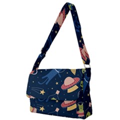 Seamless Pattern With Funny Aliens Cat Galaxy Full Print Messenger Bag (l)