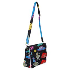 Seamless Pattern With Space Objects Ufo Rockets Aliens Hand Drawn Elements Space Shoulder Bag With Back Zipper