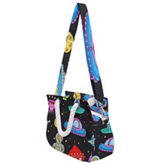 Seamless Pattern With Space Objects Ufo Rockets Aliens Hand Drawn Elements Space Rope Handles Shoulder Strap Bag