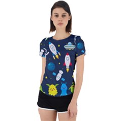 Big Set Cute Astronauts Space Planets Stars Aliens Rockets Ufo Constellations Satellite Moon Rover V Back Cut Out Sport Tee