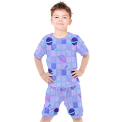 Seamless Pattern Pastel Galaxy Future Kids  Tee And Shorts Set