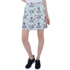 Seamless Pattern With Cute Sloths Relax Enjoy Yoga Tennis Skirt