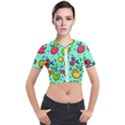 Various Fruits With Faces Seamless Pattern Short Sleeve Cropped Jacket View1