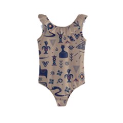 Vintage Tribal Seamless Pattern With Ethnic Motifs Kids  Frill Swimsuit