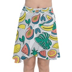 Seamless Pattern Tropical Fruit Banana Watermelon Papaya Lemon Orange Monstera Chiffon Wrap Front Skirt