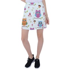 Forest Seamless Pattern With Cute Owls Tennis Skirt