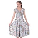 Seamless Pattern With Cute Rabbit Character Cap Sleeve Wrap Front Dress View1
