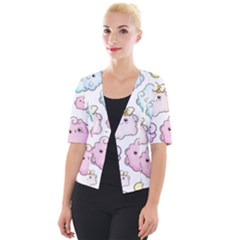 Cute Doodle Cartoon Seamless Pattern Cropped Button Cardigan