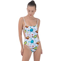 Birds Pattern Design Tie Strap One Piece Swimsuit