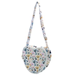 Watercolor Floral Seamless Pattern Heart Shoulder Bag by TastefulDesigns